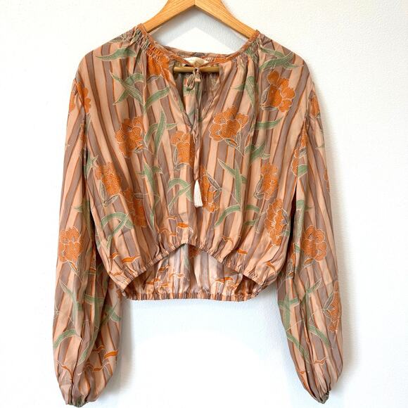 Natalie Martin Amelia Floral Silk Boho Long Sleeve Cropped Top Med- Boho/Cottage - Picture 4 of 13